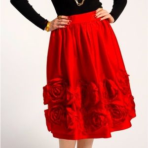 NWT Frances Valentine Barbara Skirt Flowers Shantung Red. Size 2X
